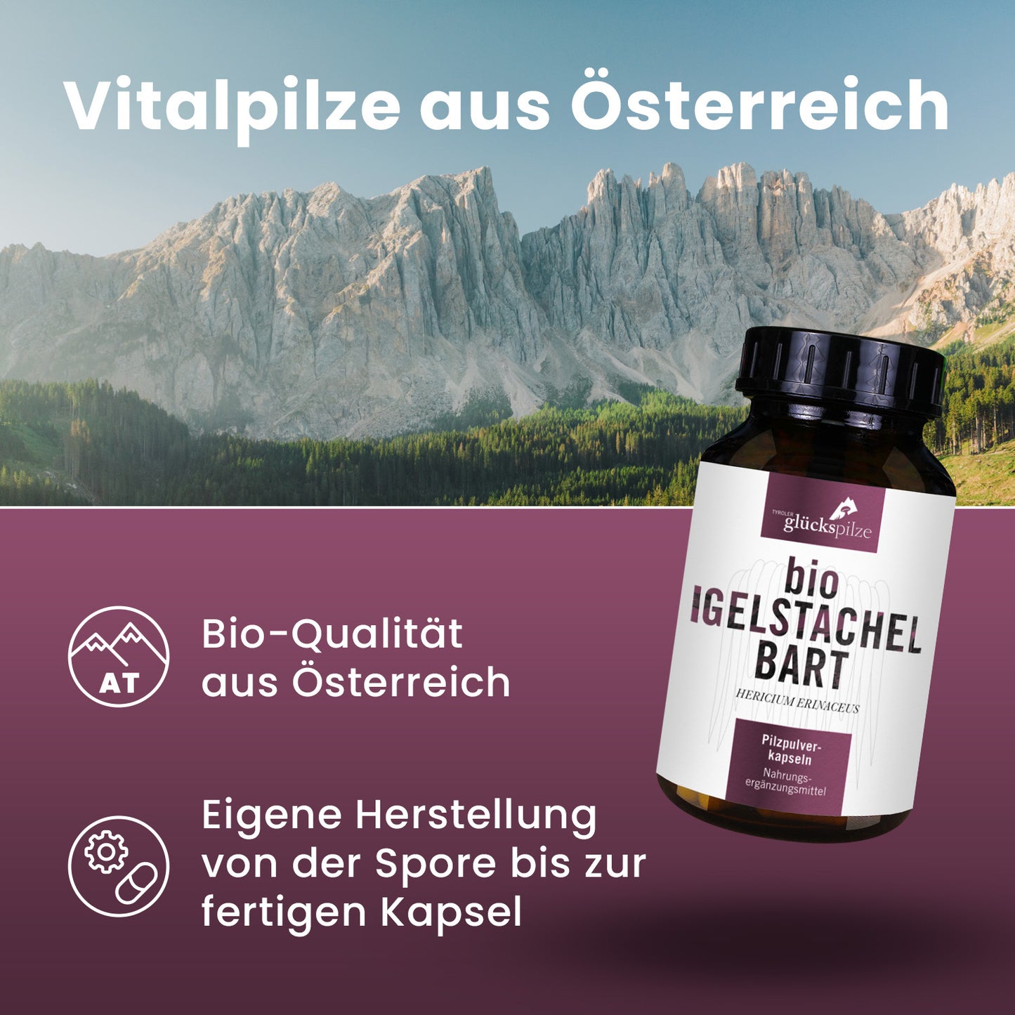 Bio Igelstachelbart (Hericium) Pulver Kapseln 120 Stk